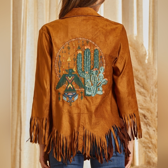 Faux Suede Embroidered Jacket - Picture 2 of 3